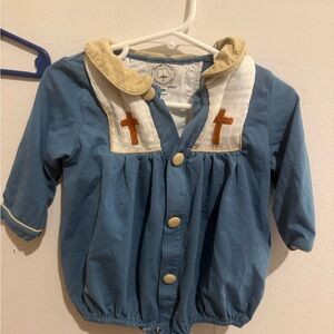 Unbranded Blue & Cream Baby Button-Front with Cross Embroidery bubble with socks